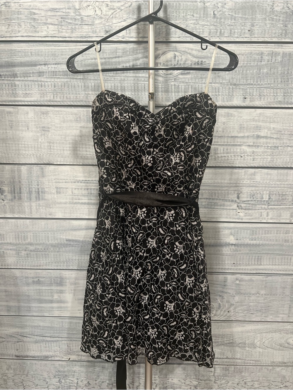 Speechless Black and White Strapless Lace Dress